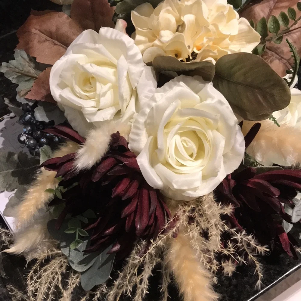 Fall Bridal Bouquet Wedding w Dried Faux Floral Bouquet Matching Bout Final Sale